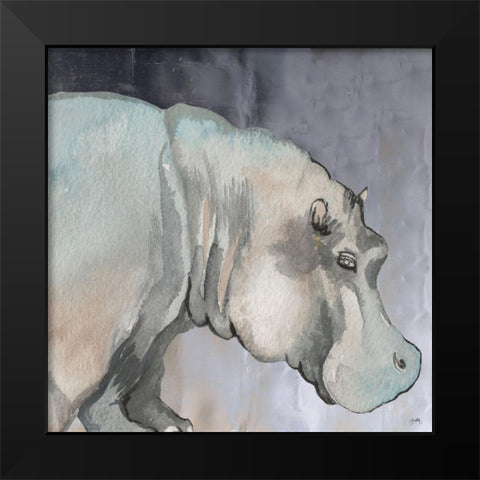 Thoughtful Hippo Black Modern Wood Framed Art Print by Medley, Elizabeth