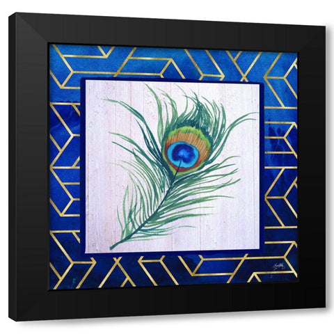 Peacock Feather I Black Modern Wood Framed Art Print with Double Matting by Medley, Elizabeth