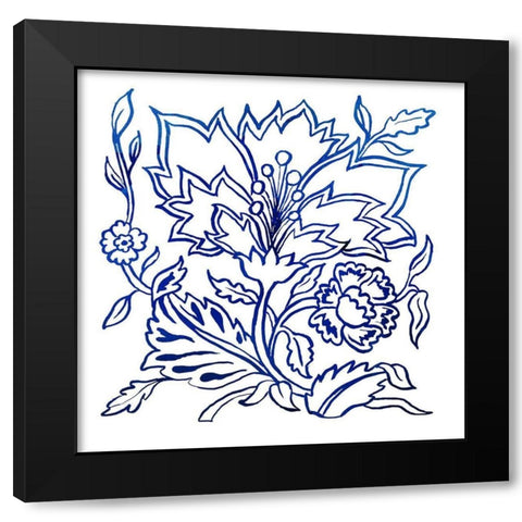 Jodhpur Blues on White II Black Modern Wood Framed Art Print with Double Matting by Medley, Elizabeth