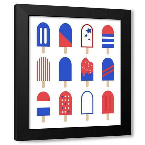Patriotic Popsicles Black Modern Wood Framed Art Print with Double Matting by Quach, Anna