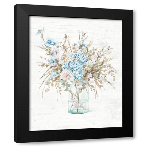 Blue Flowers In Glass Vase Black Modern Wood Framed Art Print with Double Matting by Pinto, Patricia