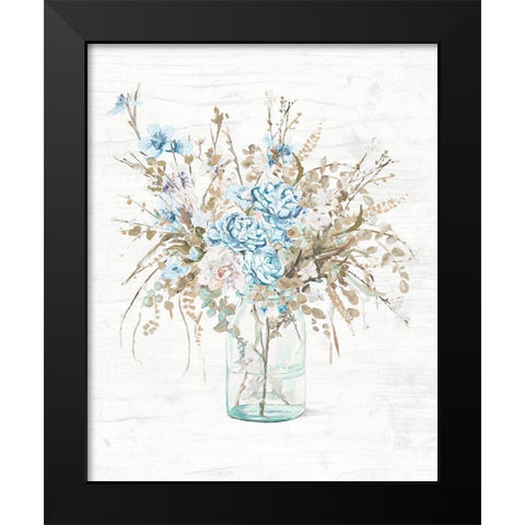 Blue Flowers In Glass Vase Black Modern Wood Framed Art Print by Pinto, Patricia