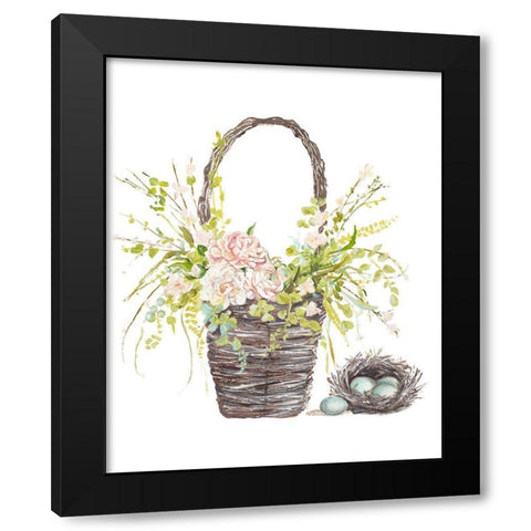Spring Flower Basket Black Modern Wood Framed Art Print with Double Matting by Pinto, Patricia