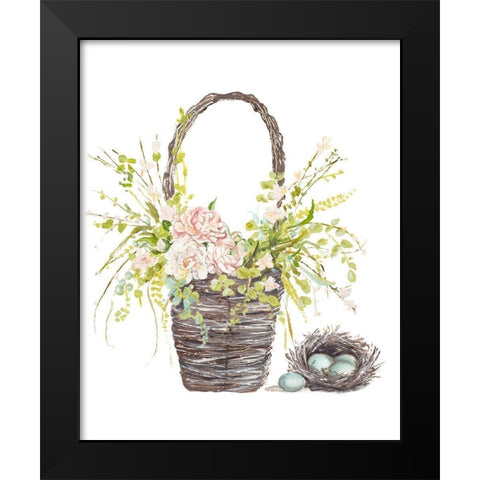 Spring Flower Basket Black Modern Wood Framed Art Print by Pinto, Patricia