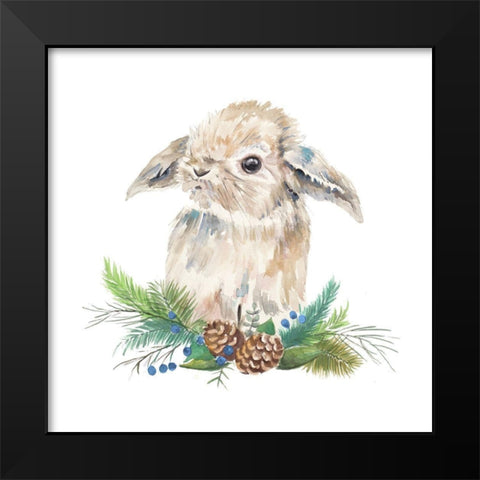 Floppy Eared Bunny on Greenery Black Modern Wood Framed Art Print by Pinto, Patricia