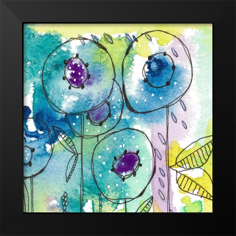 Splash of Watercolor Floral Black Modern Wood Framed Art Print by Krinlox