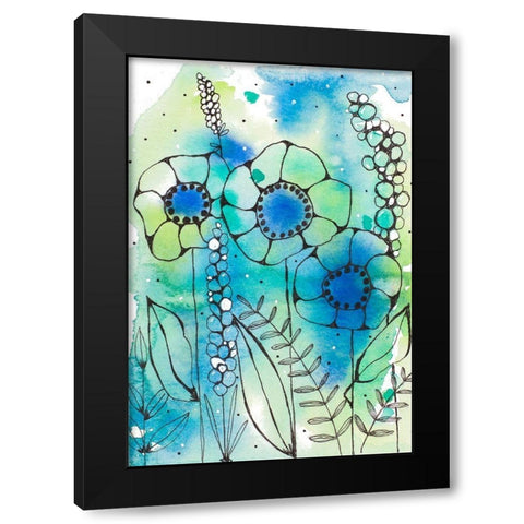 Blue Watercolor Wildflowers I Black Modern Wood Framed Art Print with Double Matting by Krinlox