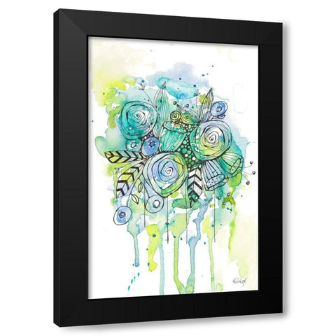 Floral Bouquet Wash Black Modern Wood Framed Art Print with Double Matting by Krinlox