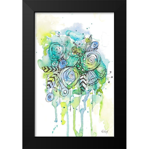 Floral Bouquet Wash Black Modern Wood Framed Art Print by Krinlox