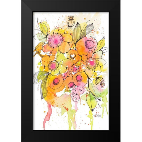 Bursting Wildflowers I Black Modern Wood Framed Art Print by Krinlox