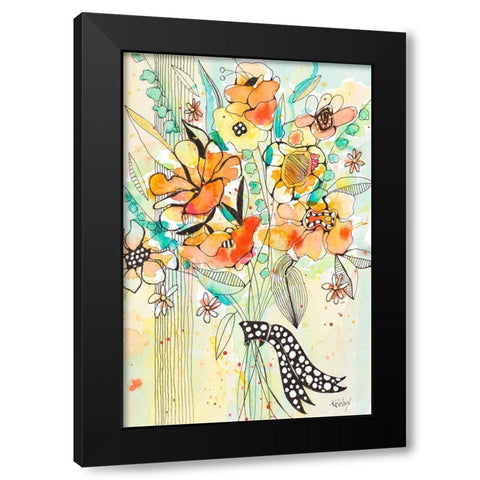 Bursting Wildflower Bouquet Black Modern Wood Framed Art Print by Krinlox