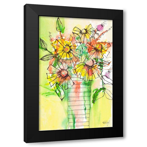 Bursting Wildflowers in Vase Black Modern Wood Framed Art Print with Double Matting by Krinlox