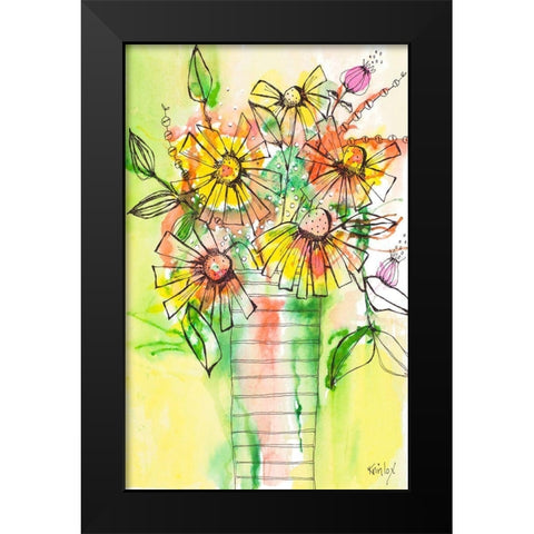 Bursting Wildflowers in Vase Black Modern Wood Framed Art Print by Krinlox