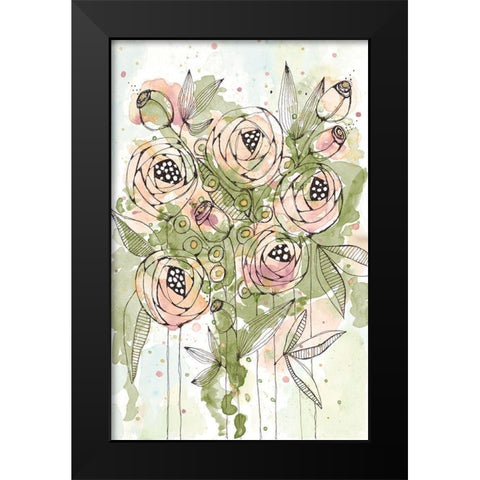 Blush and Green Floral Black Modern Wood Framed Art Print by Krinlox