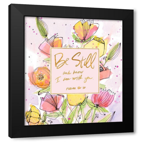 Be Still Spring Blooms Black Modern Wood Framed Art Print with Double Matting by Krinlox