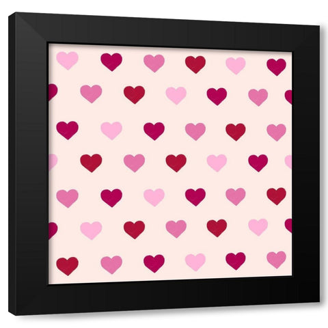 Mini Hearts Pattern Black Modern Wood Framed Art Print with Double Matting by SD Graphics Studio