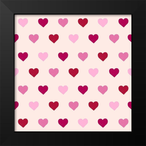 Mini Hearts Pattern Black Modern Wood Framed Art Print by SD Graphics Studio