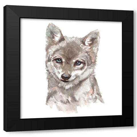 Baby Wolf Black Modern Wood Framed Art Print with Double Matting by Pinto, Patricia