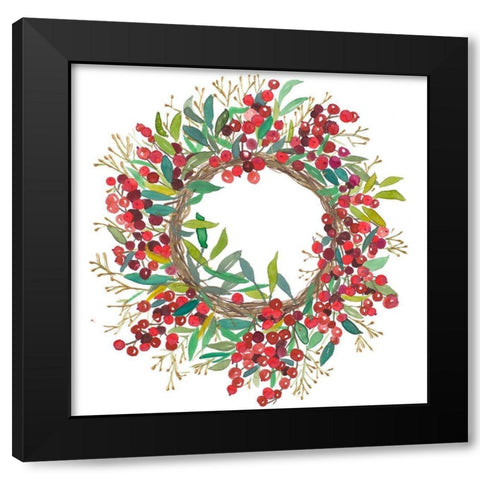 Christmas Wreath Black Modern Wood Framed Art Print with Double Matting by Pinto, Patricia