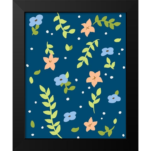 Spring Floral Scatter Black Modern Wood Framed Art Print by Quach, Anna