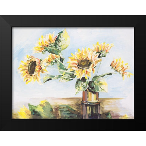 Sunflowers on Golden Vase Black Modern Wood Framed Art Print by French-Roussia, Heather A.