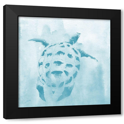 Washed Teal Aquatic Turtle Black Modern Wood Framed Art Print by Medley, Elizabeth