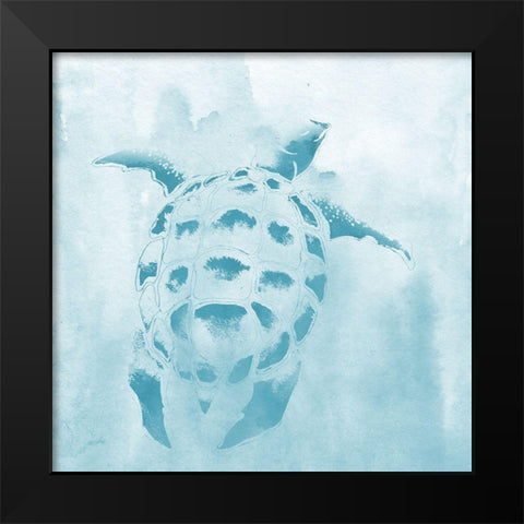 Washed Teal Aquatic Turtle Black Modern Wood Framed Art Print by Medley, Elizabeth