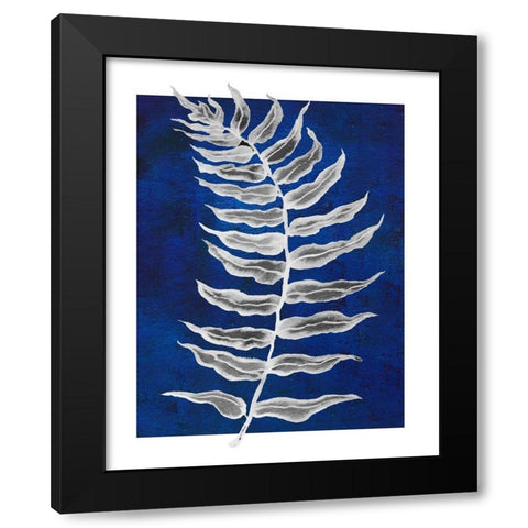 Blue Fern in White Border I Black Modern Wood Framed Art Print with Double Matting by Medley, Elizabeth