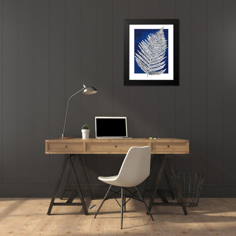 Blue Fern in White Border II Black Modern Wood Framed Art Print by Medley, Elizabeth