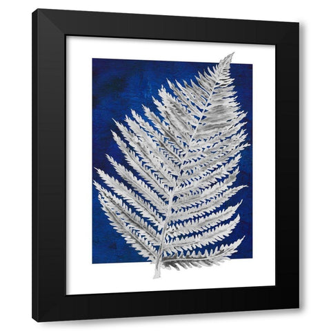 Blue Fern in White Border II Black Modern Wood Framed Art Print with Double Matting by Medley, Elizabeth