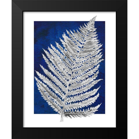 Blue Fern in White Border II Black Modern Wood Framed Art Print by Medley, Elizabeth