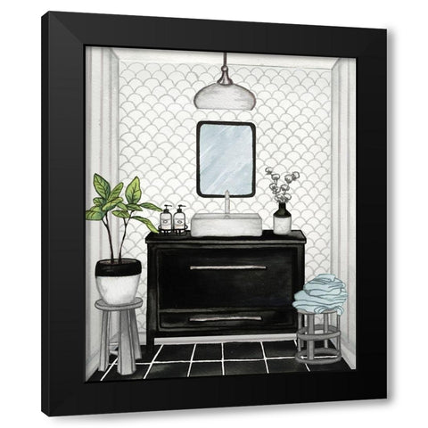 Modern Black and White Bath II Black Modern Wood Framed Art Print with Double Matting by Medley, Elizabeth