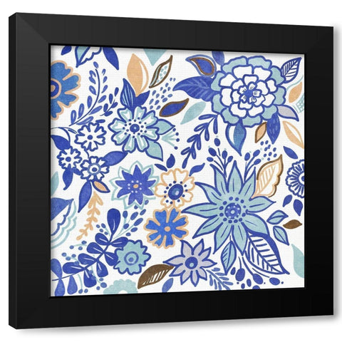 Botanical Azul I Black Modern Wood Framed Art Print with Double Matting by Del Sol, Ani