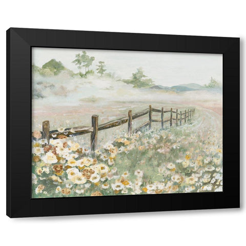 Fence with Flowers Black Modern Wood Framed Art Print by Pinto, Patricia
