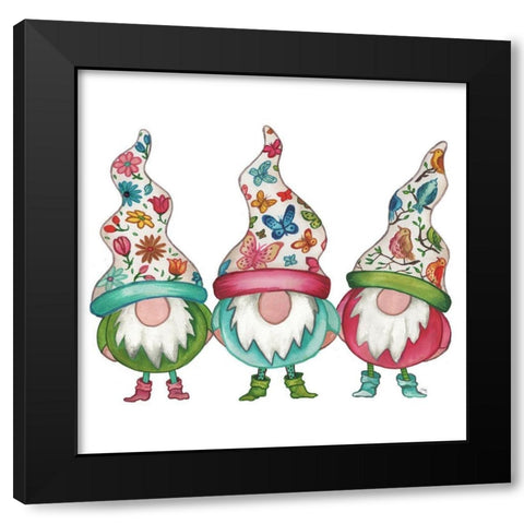 Garden Gnomes Black Modern Wood Framed Art Print with Double Matting by Medley, Elizabeth