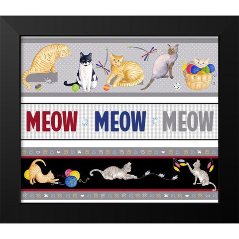 Meow, Meow, Meow Pattern Black Modern Wood Framed Art Print by Metz, Andi