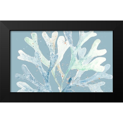 Ocean Coral On Blue Black Modern Wood Framed Art Print by Pinto, Patricia