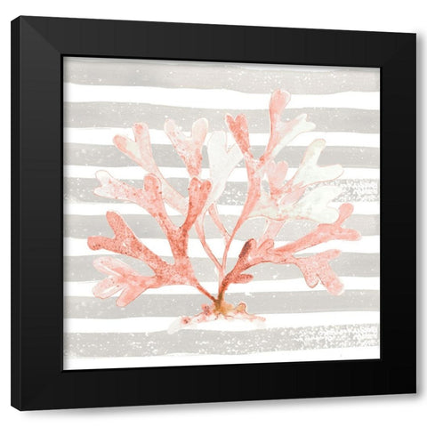 Orange Coral On Stripes Black Modern Wood Framed Art Print with Double Matting by Pinto, Patricia