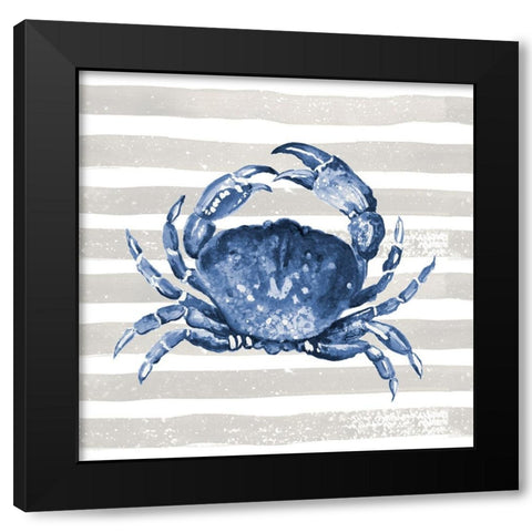 Blue Crab On Wide Stripes Black Modern Wood Framed Art Print with Double Matting by Pinto, Patricia