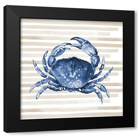 Blue Crab On Stripes Black Modern Wood Framed Art Print with Double Matting by Pinto, Patricia