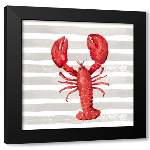 Red Lobster On Wide Stripes Black Modern Wood Framed Art Print by Pinto, Patricia