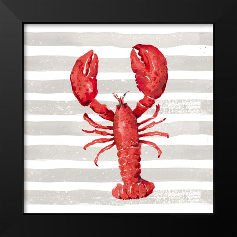 Red Lobster On Wide Stripes Black Modern Wood Framed Art Print by Pinto, Patricia