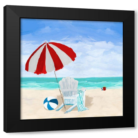 Beach Chair with Umbrella Black Modern Wood Framed Art Print by DeRice, Julie