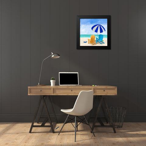Beach Chairs with Umbrella Black Modern Wood Framed Art Print by DeRice, Julie