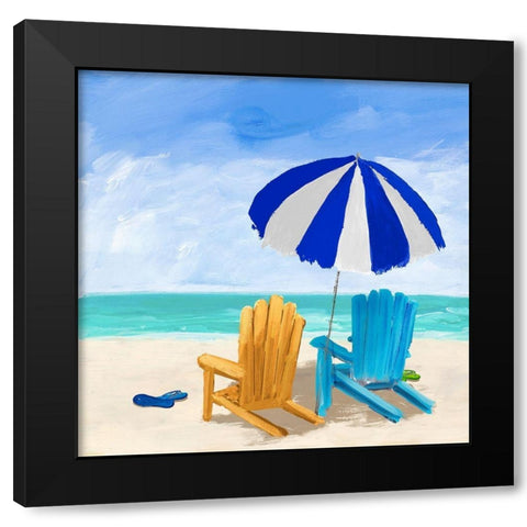Beach Chairs with Umbrella Black Modern Wood Framed Art Print by DeRice, Julie