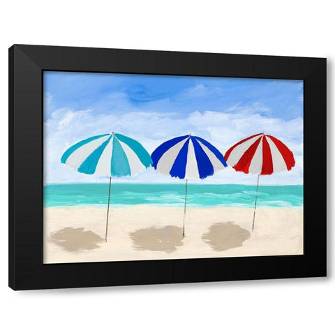 Beach Umbrella Trio Black Modern Wood Framed Art Print with Double Matting by DeRice, Julie
