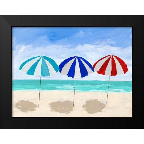 Beach Umbrella Trio Black Modern Wood Framed Art Print by DeRice, Julie