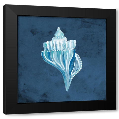 Azul Dotted Seashell on Navy I Black Modern Wood Framed Art Print with Double Matting by Ritter, Gina
