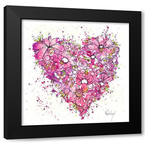 Heart of Flowers I Black Modern Wood Framed Art Print with Double Matting by Krinlox