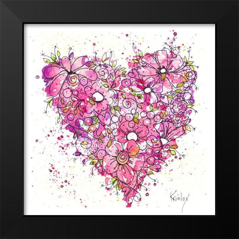 Heart of Flowers I Black Modern Wood Framed Art Print by Krinlox